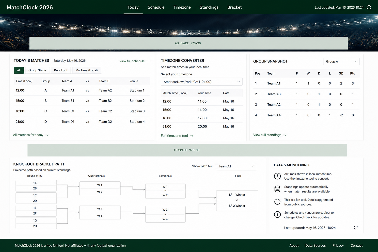 World Cup schedule tool visual reference